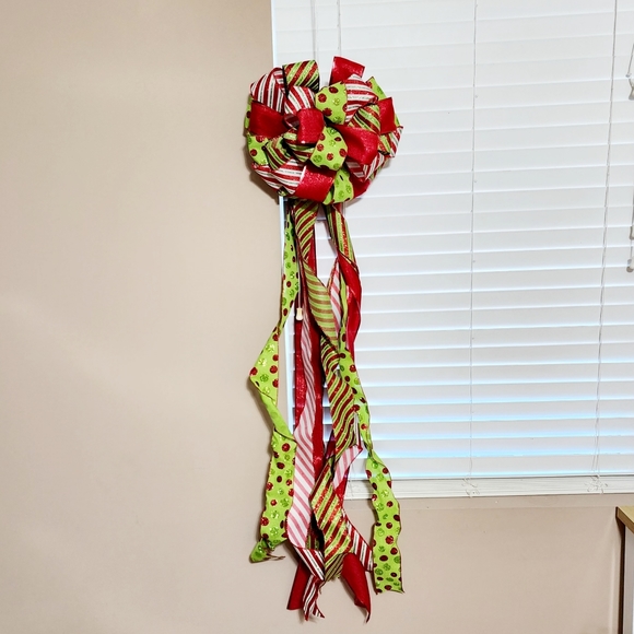 Holiday Christmas Tree Topper Bow Grinch Bow Grinch Tree Topper Bow